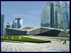 Guangzhou Opera in Zhujiang New Town was designed by Zaha Hadid and was completed in 2010. It is one of the 3 biggest theaters in China. It costed 1.38 billion yuan to construct and has a seating capacity of 1804.